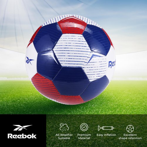 Reebok Recreational Soccer Ball, Premium TPU Composite Leather Cover, Soft Touch EVA Foam Backing, Includes Pump & Needle, VR-3K Series