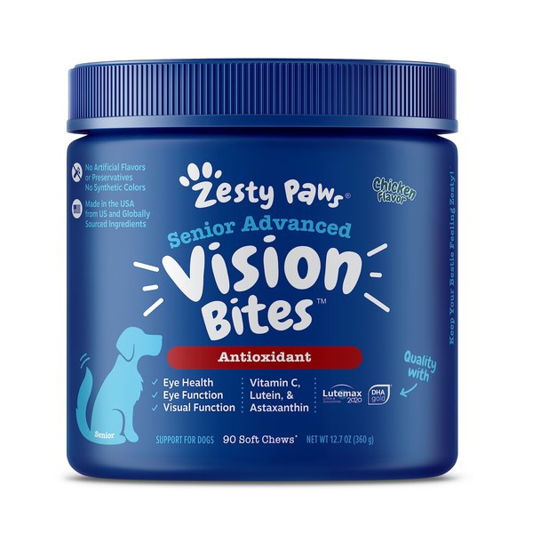 Zesty Paws Eye Supplement for Dogs - Vision Support with Antioxidants & Omega 3 Fatty Acids - 90 Chews