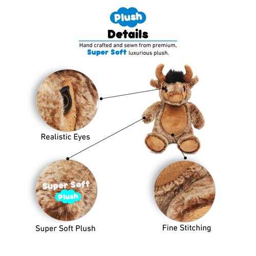 DolliBu Plush Buffalo Stuffed Animal - Soft Plush Huggable Brown Buffalo, Adorable Playtime Bison Plush Toy, Cute Wildlife Animal Cuddle Gift for Kids & Adults - 9 Inch