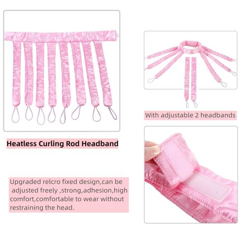 JYHi Heatless Hair Curler Rod Headband Skin No Heat Hair Curls for Long Hair with Removable Adjustable Straps Sleep In Over Night Heatless Curling Hair Roller for Women Girls Use Soft （Pink）