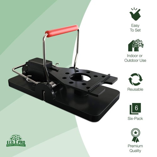 Mouse Trap by Eco Pro Pest Control | 6-Pack Reusable Small Rodent Traps | Indoor & Outdoor Mouse Traps | Easy Set Up, Quick Snap Kill Mice Traps (Bait Not Included) | Powerful Pest Control Traps