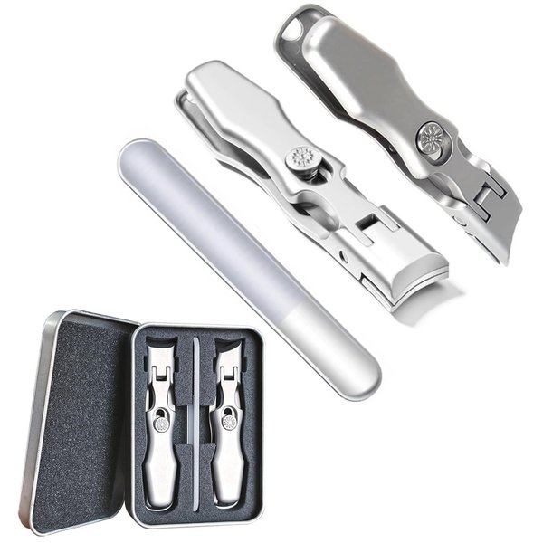 Ultra Wide Jaw Opening Nail Clippers, German Nail Clippers for Men, Telescopic Nail Clippers, Toenail Clippers for Seniors, Portable Ultra Sharp Nail Clippers, Anti Splash Nail Clipper (Silver A+B)