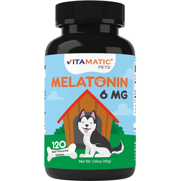 Vitamatic Melatonin for Dogs - 6 mg - 120 Beef Flavored Chewable Tablets ((Pack of 1))