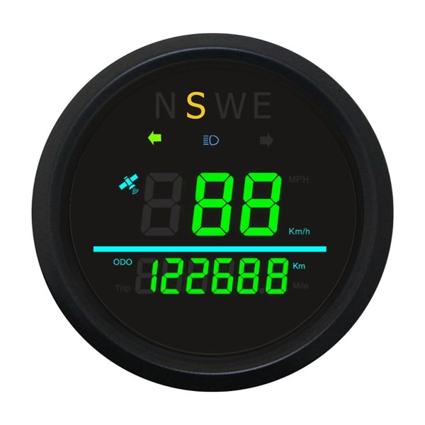 85mm Auto Digital Speedometer Odometer Tripmeter GPS Type 0-999 KM/H MPH with Turn Light High Beam 9-32VDC Waterproof for Car Motorbike Truck (Green)