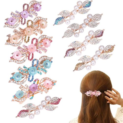 FZBNSRKO Hair Barrettes for Women,5 Pack Crystal Hair Clips French Barrettes Pearl/Flower Women Rhinestone Hair Clips Hair barrettes Hair Accessories for Girls Women(Random Color)