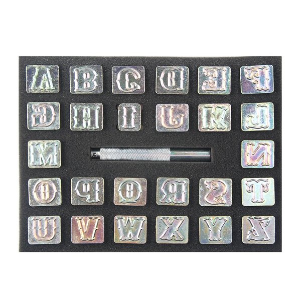 OWDEN Professional 27 Pieces Alphabet Stamp Tool Set for Leathercraft (3/4 Inch, 19 mm Tall), Leather Stamp Tools.