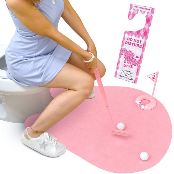 Toilet Golf Game - Women's Toilet Golf Potty Putter Set - Pink Golf Toilet Game with Putting Mat, Flag, 2 Golf Balls, Putter & DND Sign - Funny White Elephant Gifts, Gag Gifts, by Fairly Odd Novelties