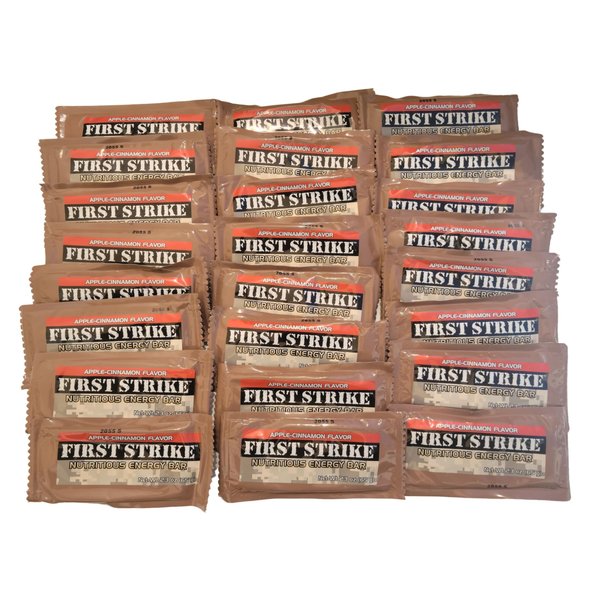 First Strike Energy Bars, Full Size (2.3 oz.) Vitamin Fortified Nutritious Energy Bars - Authentic USGI MRE Dessert component available in 6, 12, 24, 48 and 100 Packs (24, Apple Cinnamon)
