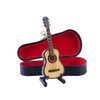 Dselvgvu Wooden Miniature Guitar with Stand and Case Mini Musical Instrument Miniature Dollhouse Model Home Decoration Ornament (3.94"x1.42"x0.59")