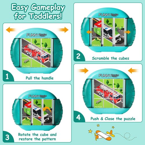 Fullware Rotating Puzzle for Kids 3 4 5 6 7 8 Year Old, 4 Puzzles in 1, Toddlers Travel, Car, Airplane, Road Trip Activities, Fine Motor Skills, Fidget, Gift for Boys & Girls Ages 3+(SPV)