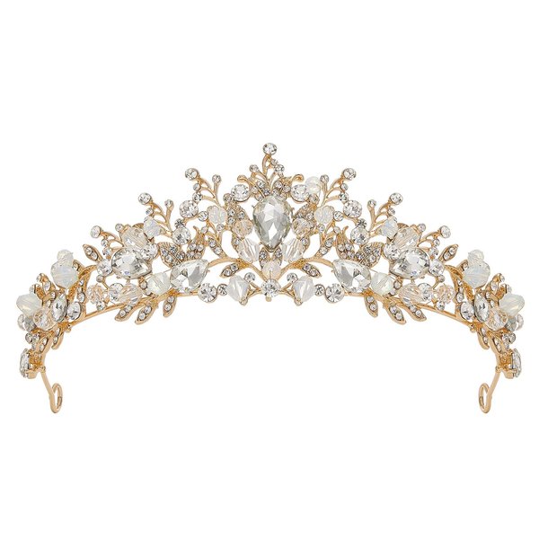 SWEETV Jeweled Wedding Tiaras and Crowns for Women, Metal Princess Tiara Queen Crown for Bride, Bridal Headpieces for Birthday Quinceanera Pageant Prom, Gold