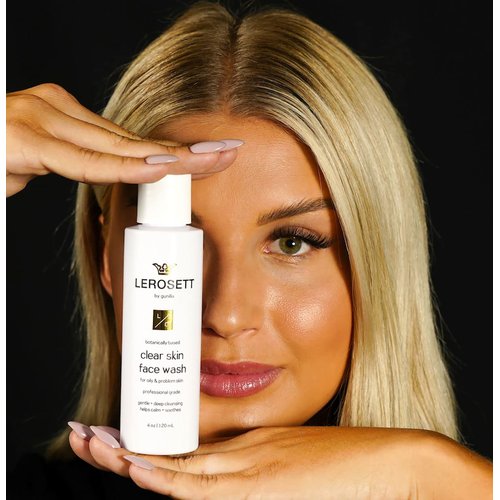 LEROSETT Face Wash for Clear Skin, Gentle Exfoliating Cleanser, Reduces Pores, Blemishes & Oily Skin, Aloe-Based, 12 Botanicals, Glycolic Acid, Softens Skin Natural Vegan Face Wash, 100+ Uses 4 oz.