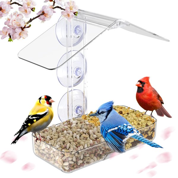 MrCrafts Window Bird Feeder with Strong Suction Cups, Clear Window Bird feeders for Viewing, Window Bird House, Bird Feeders for Outdoors Outside, Fits for Cardinals, Finches, Chickadees, Unique Gift