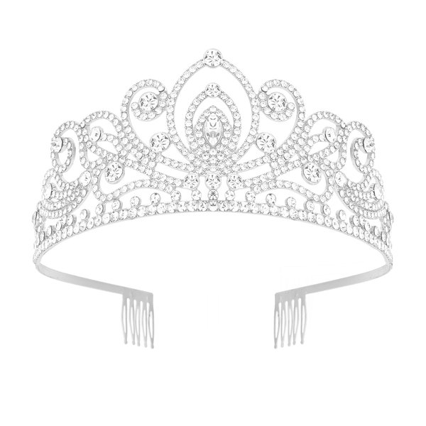 Tiaras and Crowns for Women Girls Birthday Queen Tiara Silver Rhinestone Crowns Princess Fairy Tiara Crown Royal Wedding Crown for Bride Bridal Prom Birthday Decorations Hair Accessory for Women