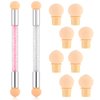 Teaaha 10 PCS Ombre Nail Brush, Ombre Sponges Round Nail Pen, 2 PCS Double-Head Gradient Sponge Rhinestone Handle Acrylic Nail Brush, With 8 PCS Replacement Head for Gel Nails DIY Art Design