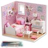 Dollhouse Miniature DIY Kit with Decoration Furniture and LED Lights, Handmade 3D Miniature Dollhouse with Tools and Cover, DIY Wooden Dollhouse with English Instructions (Sunshine Princess Style)