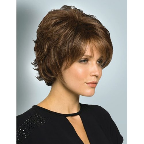 TISHINING Short Curly Brown Pixie Cut Wigs for White Women with Bangs Pixie Laered Mixed Brown Synthetic Shaggy Curly Wigs for Women Natural Looking Daily Party Hair Replacement Wig