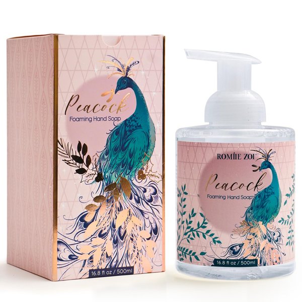 ROMIIE ZOI Christmas Foaming Hand Soap with Gift Box - Peacock, Infused with Blue Lotus Aroma - 500ml/ 16.8 fl. oz