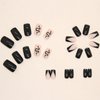 BAOYAALIN Black Press on Nails Medium Square Fake Nails with Exquisite Snakes Design Artificial Acrylic False Press ons Full Cover Stick on Nail for Women Girls Daily Wear Wedding Manicure 24Pcs