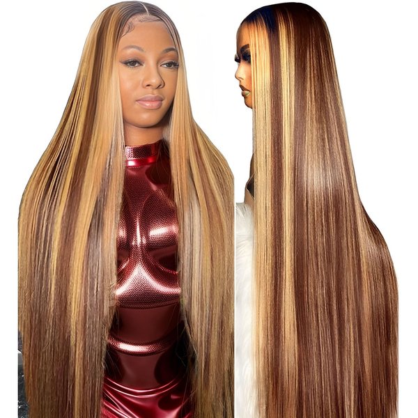 30 inch Highlight Ombre Lace Front Wig Human Hair 180% Density 13x4 Hd Transparent Lace Front Wigs Human Hair Honey Blonde 4/27 Highlight Lace Front Wigs Human Hair Straight Wigs Human Hair Color