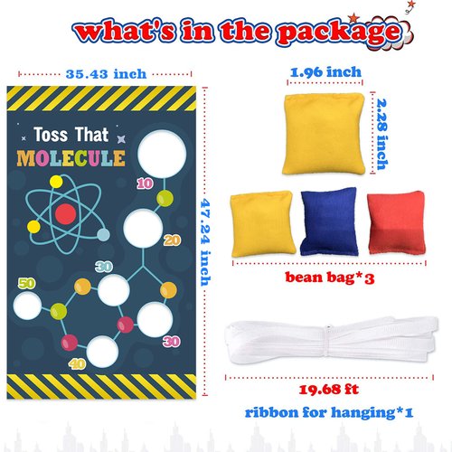 Science Toss Games Banner Backdrop Chemistry Toss that Molecule Theme Decor Decorations for School Science Laboratory Lab Science Classroom Boy Girl Kid Birthday Party Supplies Favors Background