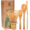 BambooMN Matcha Whisk Set - Golden Chasen (Tea Whisk) + Chashaku (Hooked Bamboo Scoop) + Tea Spoon - 1 Set - Premium Matcha Set to Prepare a Traditional Cup of Matcha