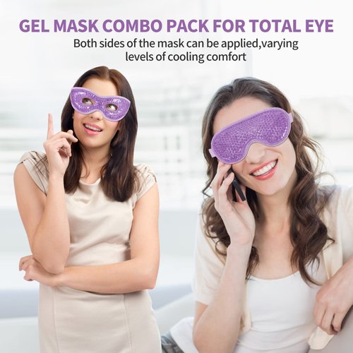 2PCS Gel Eye Mask Reusable Hot Cold Therapy Gel Bead Eye Mask for Puffiness /Dark Circles/Eye Bags /Dry Eyes/Headaches/Migraines/Stress Relief, Cooling Eye Mask Hot/Cold Compress Eye Mask (Purple)