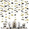 Graduation Decorations 2023 Graduation Hat Diploma Star Garland Banner Bunting Streamer Backdrop for Graduation Party Supplies Classroom Middle High School Grad Home Decor (Black Gold)