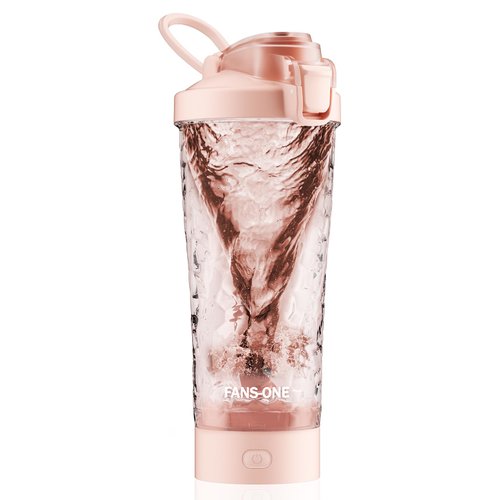 FANS-ONE Electric Protein Shaker Bottle, 24oz Lockable Electric Blender Cup, Tritan USB Rechargeable Protein Shake Mixer, Blender Shaker Cups for Protein Shakes, Pink
