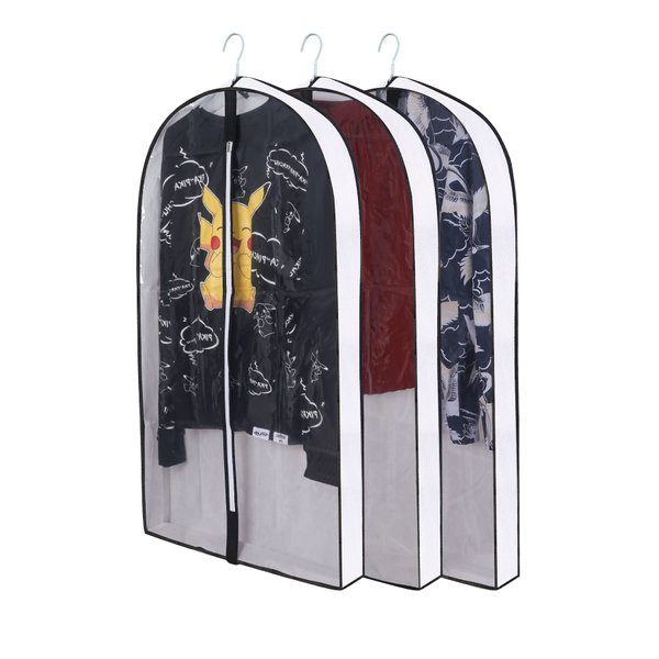 WinFong 40" Garment Bags for Hanging Clothes, Clear Moth Proof Suits Covers with 4" Gussets for Closet Storage and Travel Hanging Clothes Bag for Coat, Sweater, Jacket, Dress, Shirts, 3 Pack