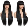 REMY HAIR Bang Wigs 100% Human Hair Wig with Bangs 22 Inch Glueless Machine Made Wigs Unprocessed Brazilian Virgin Human Hair Wigs for Women Natural Color