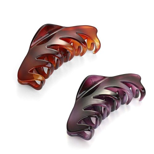 Liasun Pack of 2 Premium Hair Claw Clip, Medium Strong Holding Power Hair Clips Clamps, Delicate Hair Grip for Women and Girls Hair Barrettes for Medium or Long hair (Amber+Purple)