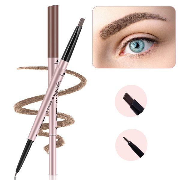 TurritopsisD Eyebrow Pencils 2-Pack, Professional Brow Pencil Dual Tips Retractable Waterproof Natural Eye Brows Makeup, Light Brown