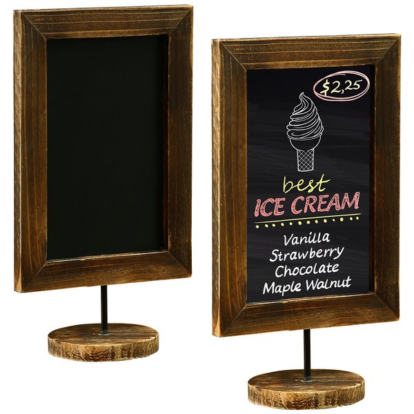 MyGift Set of 2, 12 Inch Chalkboard Sign with Burnt Wood Rectangular Frame and Round Base, Rustic Wedding Table Place Card Signage, Small Kitchen Countertop Memo Board