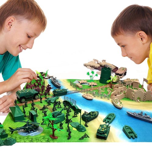 Army Men Military Set 293PCS Mini Action Figure Play Set with Soldiers, Vehicles,Tanks, Aircrafts & Boats-Pretend Army Base & Military Toy for Boys