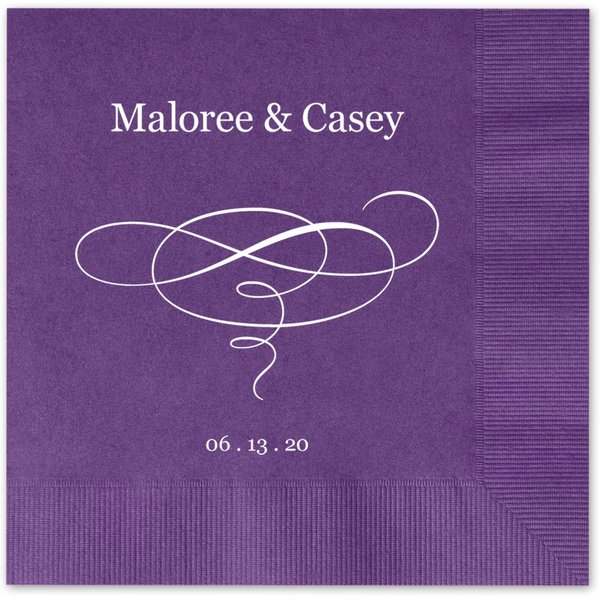 Elegant Swirl Personalized Cocktail Napkins / 100 Purple Custom Printed Paper Napkins / 4 3/4" x 4 3/4" Violet Beverage Napkins
