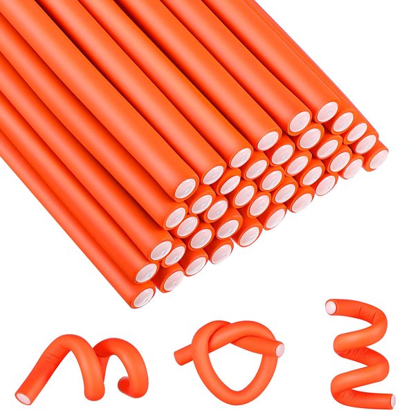 WILLBOND 45 Pieces Flexible Curling Rods, No Heat Hair Rollers, Soft Foam Hair Rods for Women Girls Long, Medium, Short Hair (Orange, 1 cm Diameter)