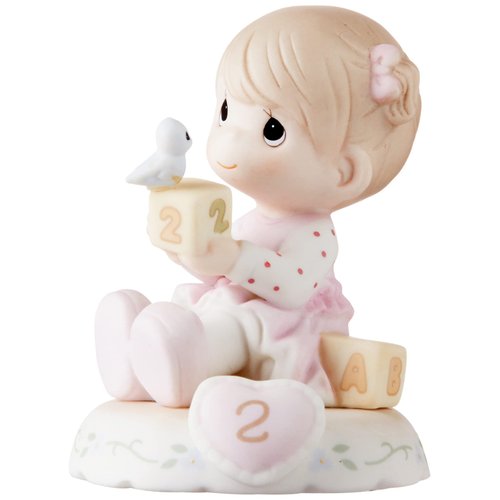 Precious Moments Growing in Grace Age 2 | Brunette Girl Bisque Porcelain Figurine | Birthday Gift | Birthday Collection | Room Decor & Gifts | Hand-Painted