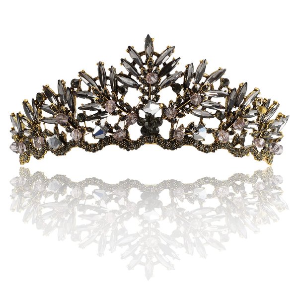 Vintage Baroque Crown Bridal Wedding Crown Crystal Tiara and Crowns Princess Wedding Crown Rhinestone Birthday Tiaras Pageant Headband Bride Hair Accessories for Women and Girls (Black)