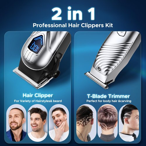Hair Clippers for Men&Women, 5 Hours Cordless Hair Cutting Kit with 10 Combs, LED Display, Low Noise Professional Beard Trimmer Barber Clippers Hair Cutting Kit with Scissors,Cape (25 Pack)
