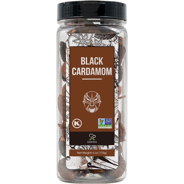 Soeos Black Cardamom 6 Ounces, NON GMO Verified, Kosher, Asian and India Cooking Spice, Smoky Flavor, Freshly Dried Cardamom, Cardamom Seeds, Cardamom Pods for Cooking, Whole Kali Elaichi, 6oz.
