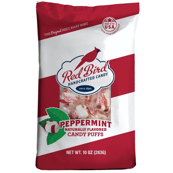 Red Bird Soft Peppermint Candy Puffs, Mints Individually Wrapped, Gluten-Free, Non-GMO Verified, Kosher, Allergen Free 10 oz Bag