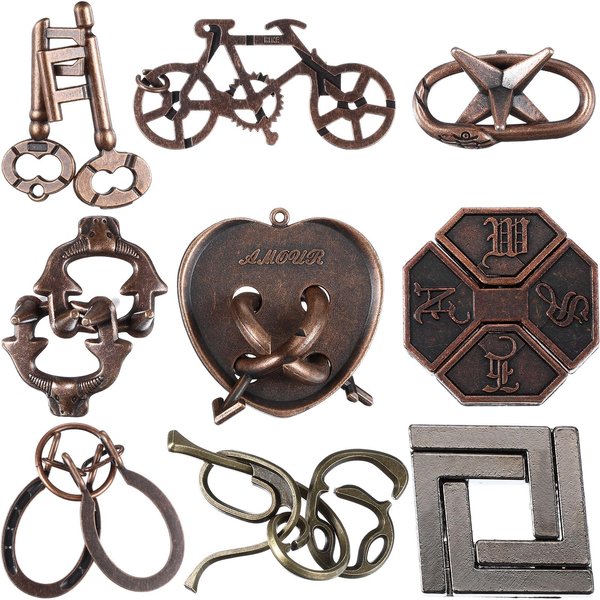 Wettarn 9 Pcs Metal Puzzles for Adults Brain Teaser Puzzles 3D Steel Puzzle for Adults Unlock Interlocking Puzzle Adult Mind Puzzle Games IQ Education Puzzle Toys Smart Toy(Classic Style)