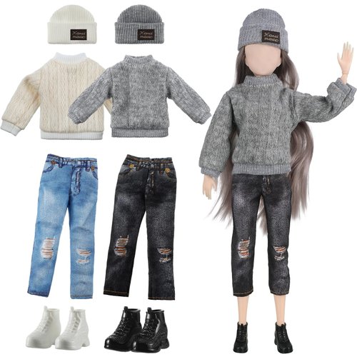 Bencailor 8 Pcs Winter Doll Clothes Christmas Elf Doll Accessories 12 Inch Include Doll Sweater Dolls Pants Shoes Hat(Classic)