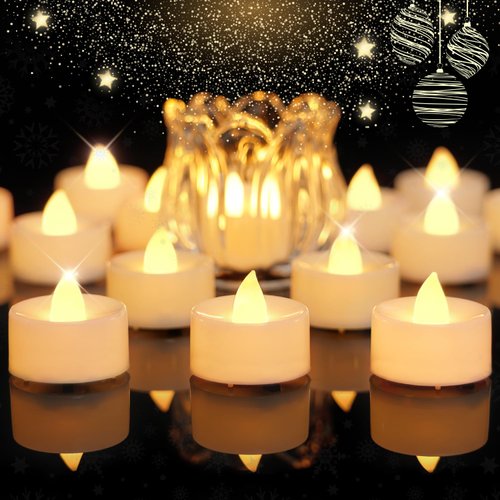 BEICHI 24 PCS Flameless TeaLights Candles with Timer, 6 Hours On and 18 Hours Off in 24 Hours Cycle Automatically, Battery Operated LED Tea Lights Flickering Votive Candles Timer Warm Yellow Light