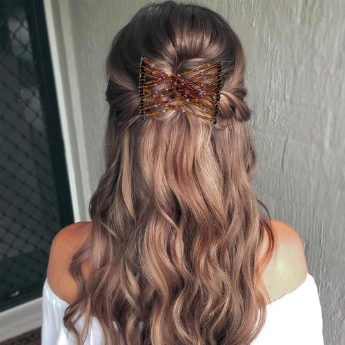 4 Pieces Elastic Hair Comb Clips Magic Stretchy Double Comb Hair Clips for Girls Women Hairstyle Hair Accessories (Beads-Black,Brown,White,Blue)