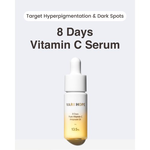 VARIHOPE 8 Days Vitamin C Serum (0.5oz) - Reduce Hyperpigmentation & Dark Spot with Pure Face Ampoule. Korean Brightening, Glowing Skin Care.