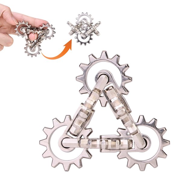 Fidget Toys for Adults, Metal Never Ending Flippy Fidget Toy, MAKWEN Adults EDC Quiet Fidget Blocks for Office Home, Relief Stress Anxiety, Cool and Mesmerizing (Sliver Gear)