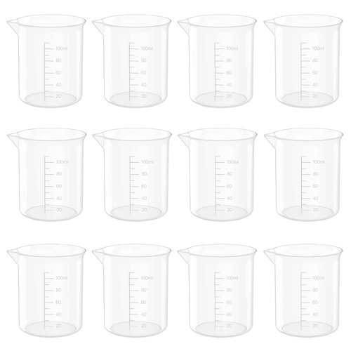 12 Pcs 3.4 Oz Transparent Lab Measuring Cup, 100ml Plastic Beaker Cups, for Science Experiment, Liquid Measuring