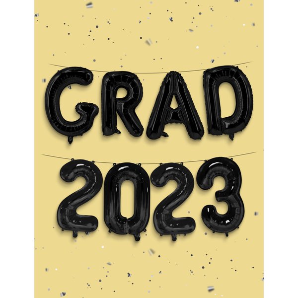 HOUSE OF PARTY Black Grad 2023 Graduation Balloons Banner - 16 Inch Grad 2023 Foil Letter Balloons for Graduation Party Decorations 2023 | Class of 2023 Graduation Backdrop Balloons